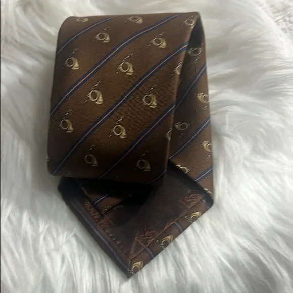Gucci Hunting Horns Brown Patterned Men's Tie 3.5” W Stripe - Picture 3 of 12